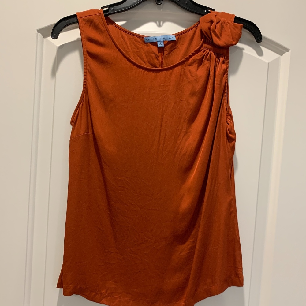 Burnt orange sleeveless silk blouse